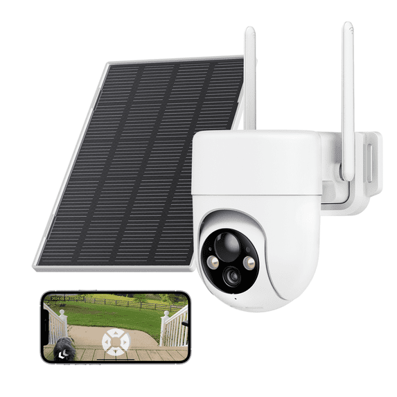 Liwan Solar Security Camera Wireless Outdoor, 2K WiFi PTZ Camera with 360° View, Color Night Vision, PIR Motion Detection, Two-Way Audio, IP65 Weatherproof