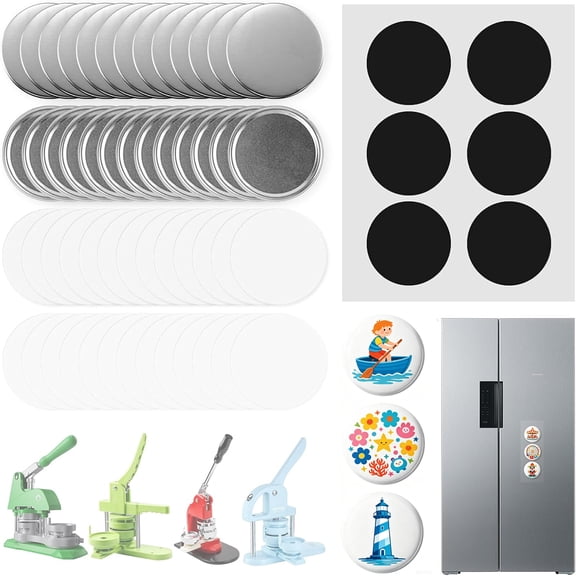 Liwantech 100 Sets Button Maker Supplies 2.25", DIY Magnet Making Kit for Fridge Magnet Button Maker Machine, Includes Metal Covers, Clear Film, Blank Paper & Soft Magnets, Custom DIY Craft Supplies