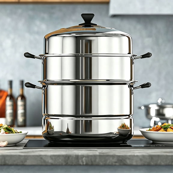 Liwantech 11 Inch Stainless Steel Steamer, 3 Tier Household Steam Pots with Handle and Lid, Multipurpose Kitchen Cooking Cookware for Soup, Vegetables, Dumplings, Stocks, Sauces
