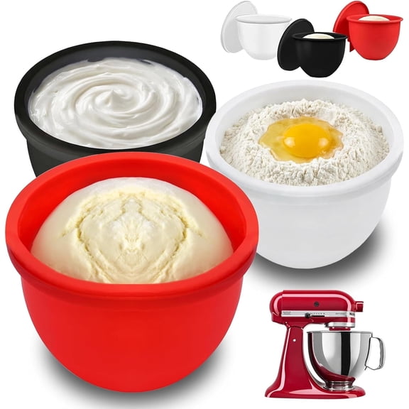Liwantech 3 Pack Silicone Bowls Liners with Lids for 5 Qt Stand Mixers, Compatible with Tilt-Head Stand Mixers for Baking, Cooking