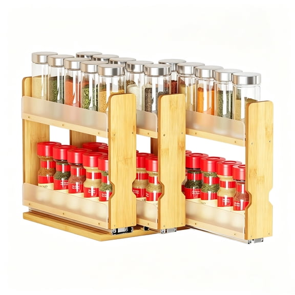 Liwantech Bamboo Pull Out Spice Rack Organizer, 2 Tier Slide Out Cabinet Organizer, 3 Drawers (2" Wide), Natural