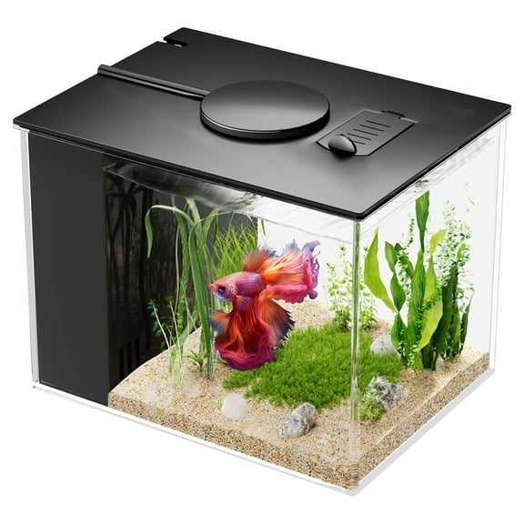 Liwantech Betta Fish Tank 1 Gal (3.7L), Acrylic Nano Aquarium Kit with Water Filter Pump & LED Light, Ideal for Small Fish, Shrimp and Plants