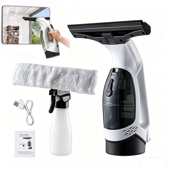 Liwantech Cordless Window Vacuum Squeegee with Extension Pole, Rechargeable Electric Glass Cleaner, 2000Pa Suction 11Inch Blade, 35 Min Working Time