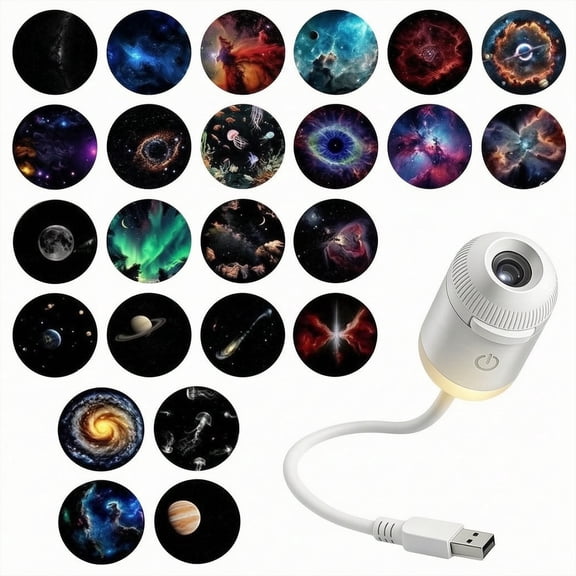 Liwantech Galaxy Projector Night Light, 2-in-1 Star Projector with 24 Films, USB Adjustable Brightness Mini LED Lamp for Bedroom Ceiling Wall Room Decor Gifts