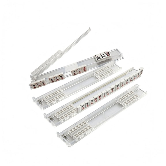 Liwantech Mahjong Racks with Pushers, 4-Pack Non-Slip Clear Acrylic Racks, American Mahjong Accessories, Mahjong Tile Holder Set Gifts (Clear)