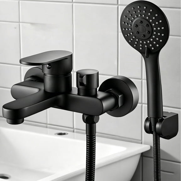 Liwantech Matte Black Bathtub Faucet, Mixer Wall Mount Bathroom Tub Filler with Hand Shower Sprayer, Bathtub Mixer Tap with 1.5m Hose, 3 Functions, Bath Fittings Set