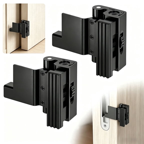 Liwantech Portable Security Lock for Travel, No Drilling Adjustable Reinforcement Lock for Apartments, Hotels, Bedrooms, Black, 2 Pack