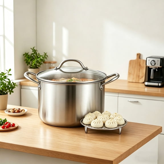 Liwantech Stainless Steel Stock Pot with Visible Lid, Heavy Duty Cooking Pot with Steamer Rack, Nonstick Induction/Gas/Dishwasher Safe for Canning, Boiling, Simmer, Steam