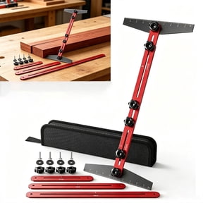 Liwantech Stair Tread Template Tool, 8" to 60" Aluminum Alloy Adjustable Measuring Stair Jig Gauge for Layout Projects, Red