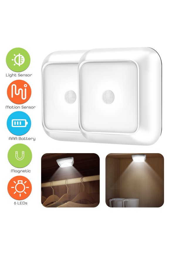 2Pcs LED Battery Powered Square Motion Sensor Closet Stair Night Light