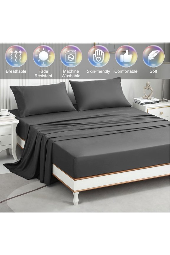 3 Pieces Twin Size Bed Set Solid Color Deep Pocket Sheets,Gray