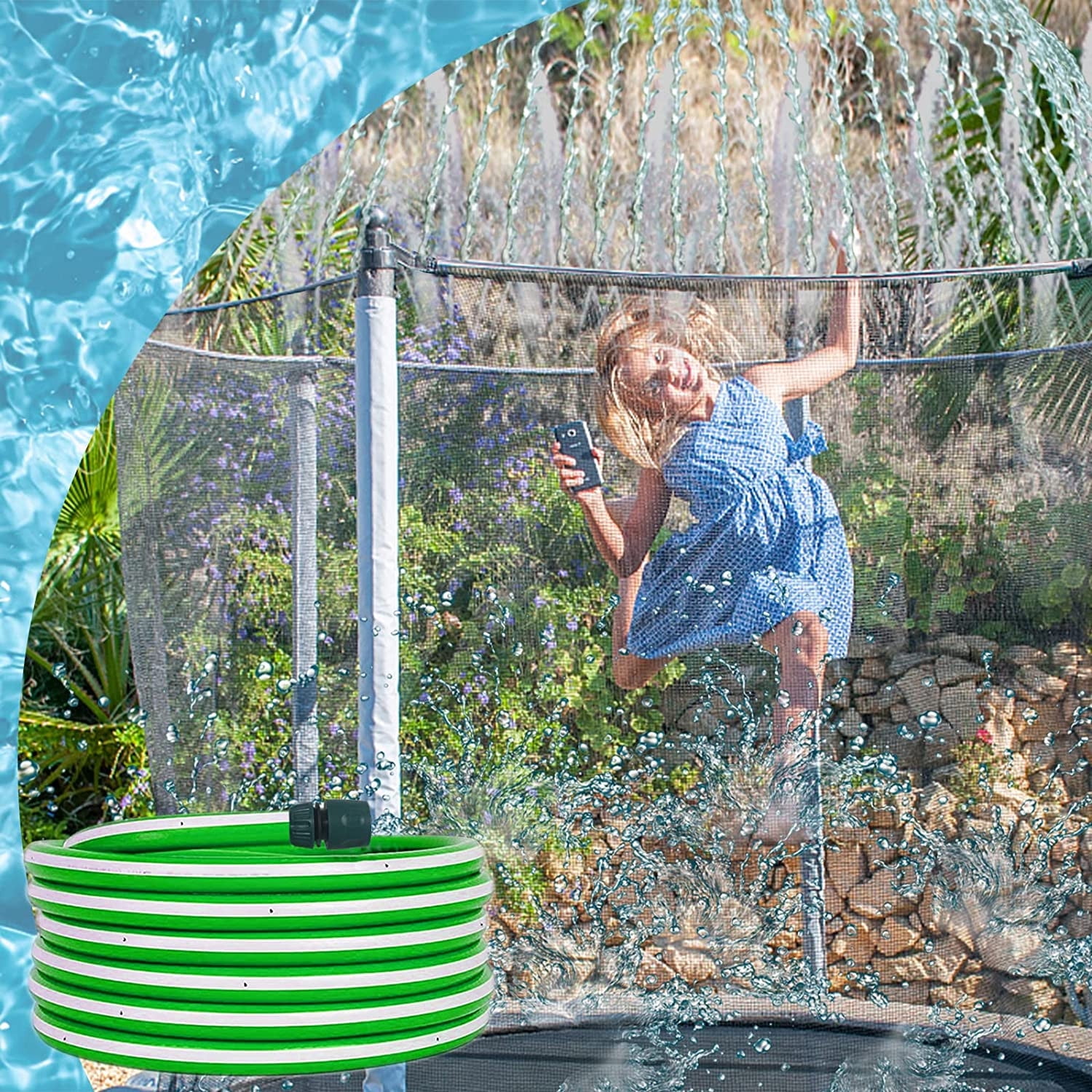 Liwarace 39/49FT Hose Trampoline Sprinkler Summer Outdoor Water Park