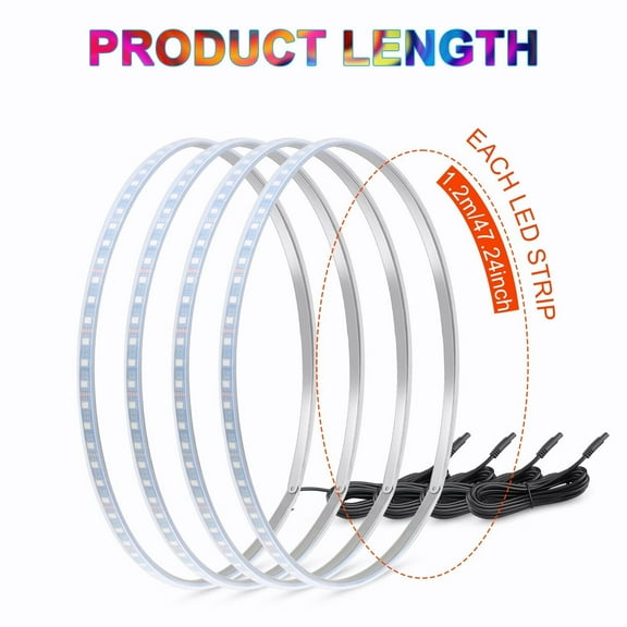 Liwarace 4x 15'' RGB Wheel Ring Lights LED Light For Truck Car Rim Lights Bluetooth APP