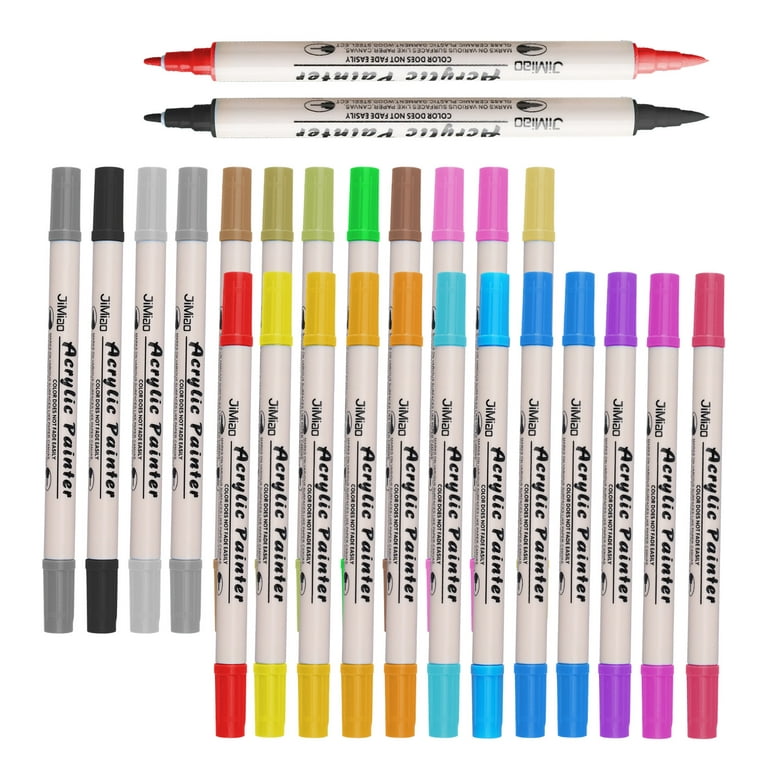 Liwarace Acrylic Paint Pens Low-Odor Water-Based Dual Tip Brush Pens for  Rock, Glass, Wood, Canvas Extra Fine Tip, 24 Colors