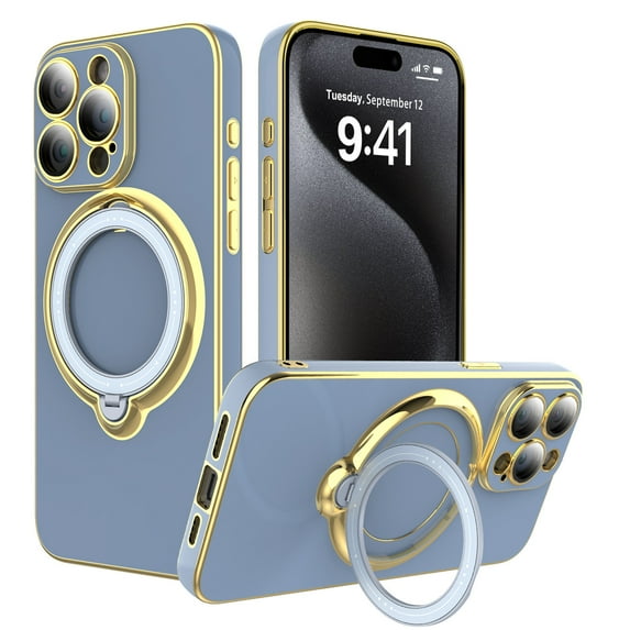 Liwarace Case with Screen Protector and Built-in Lens Protector for iPhone 15 Pro Max/15 Pro/15 Plus/15 Magnetic Plating Cover, Blue