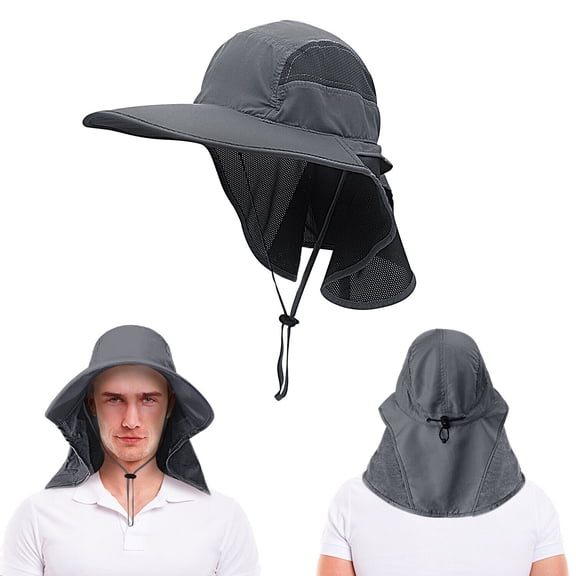 Liwarace Men Bucket Hat Wide Brim Neck Cover Flap Boonie Cap Summer Fishing Outdoor Sun