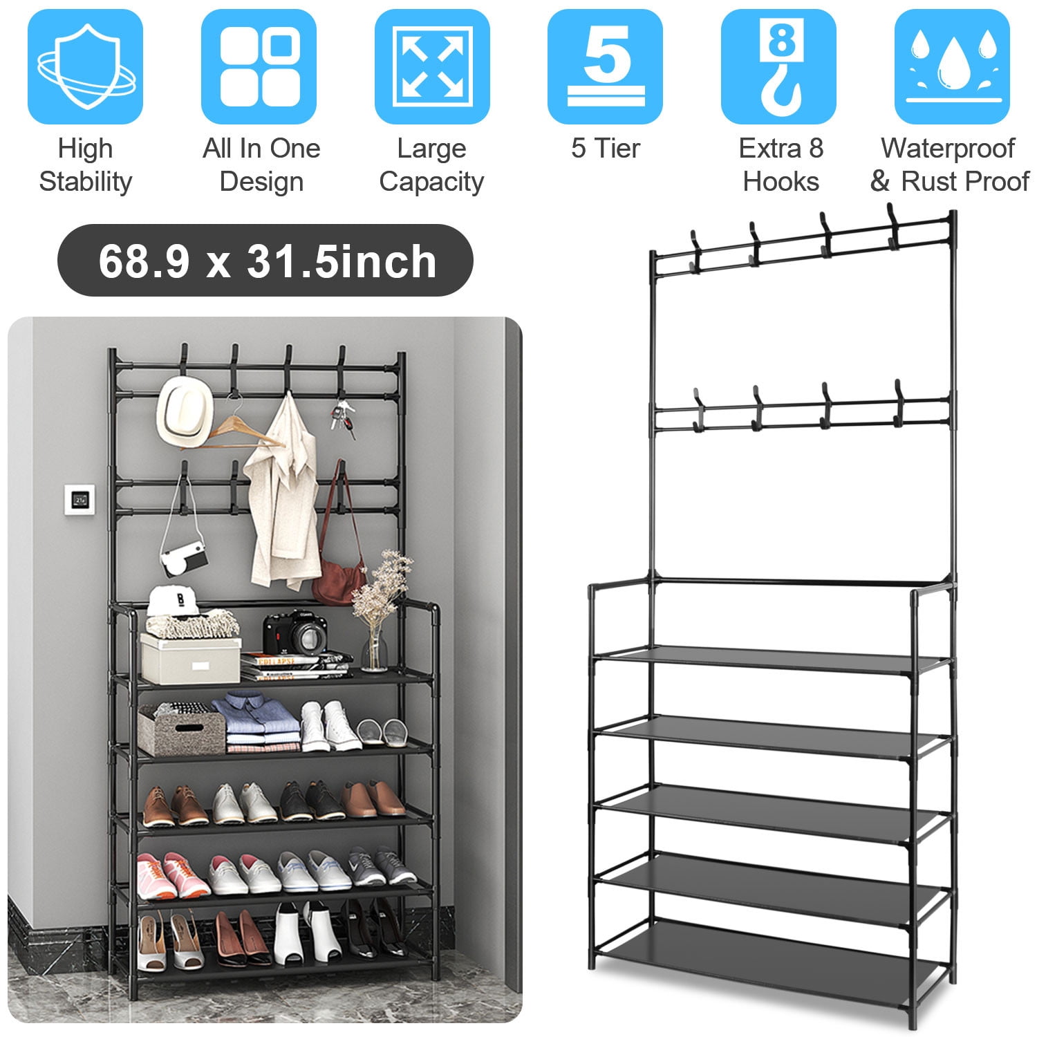 Uwr-nite Shoe Rack Organizer with 4 Tiers, for Up to 20 Pairs of Shoes, Vertical Large Shoe Rack with Removable, Water, Dust & Oil Resistant Shelves