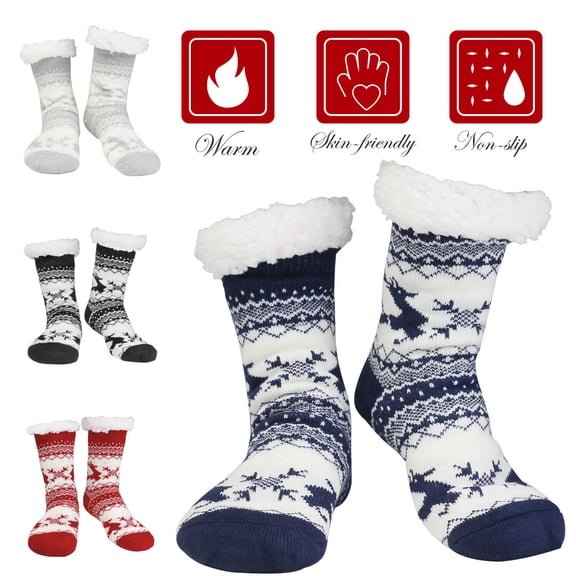 Liwarace Winter Women Men Thick  Sherpa Fleece Lined Fuzzy Slipper Socks Thermal Non-Skid