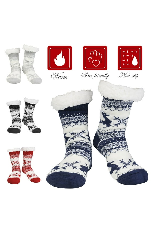 Winter Women Men Thick Sherpa Fleece Lined Fuzzy Slipper Socks Thermal Non-Skid