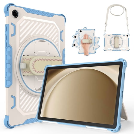Liwarace for Samsung Galaxy Tab A9+ Tablet Case Shockproof Cover Stand w/Shoulder Strap, Blue