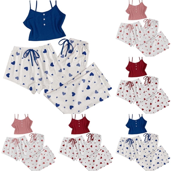 Liweisiy 2PCS Women's Printed Pajama Sets Spaghetti Strap Camisole Drawstring Graphic Shorts Cute Trendy Lightweight Night Outfits Blue-2 M