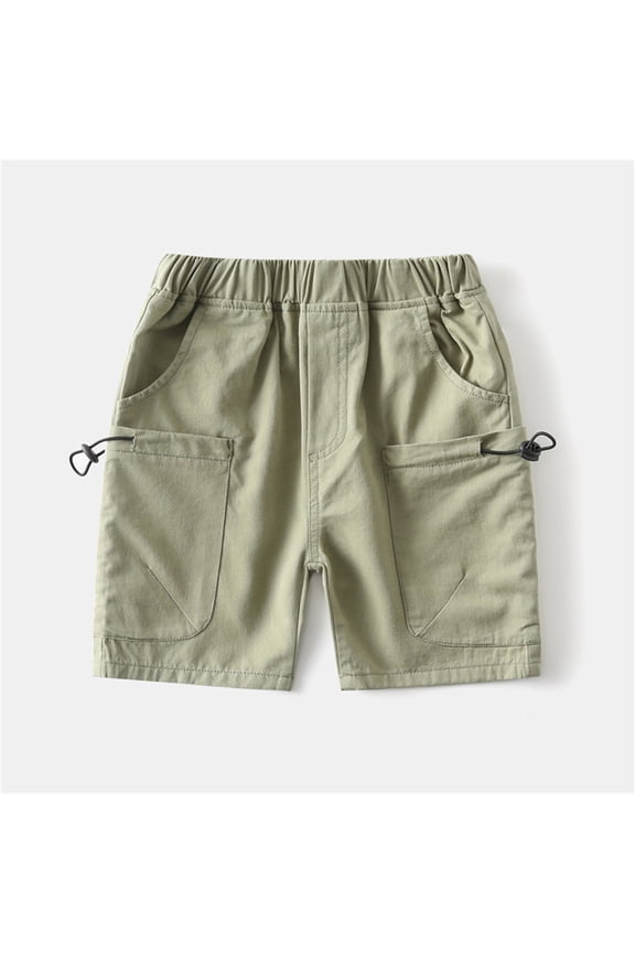 Cargo Shorts For Boys And Girls Elastic Waisted Casual Lightweight Workout Five Quarter Pants With Drawstring Pockets Green 5 Years