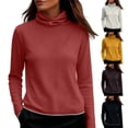 thumbnail image 1 of Liweisiy Cowl Turtleneck Top For Womens Soft Knit Long Sleeve Loose Fit Sweater Fall Daily Layering Tees Red 3XL, 1 of 7
