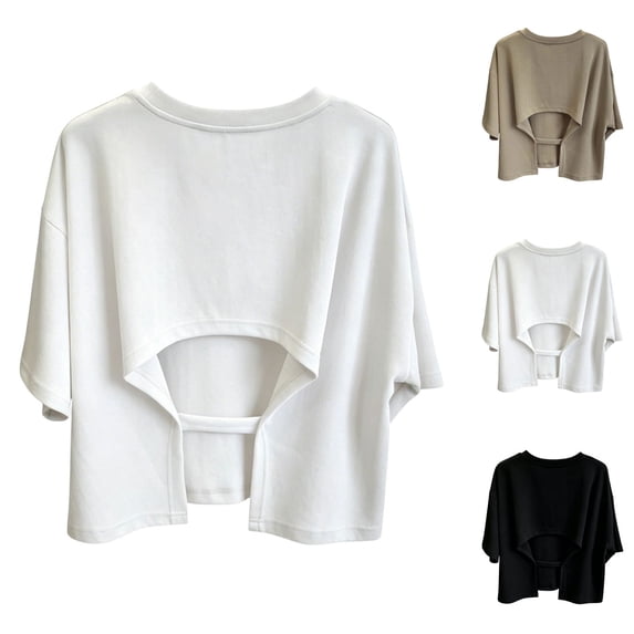 Liweisiy Crew Neck Tees For Womens Short Sleeve Cropped Loose Fit Tops Streetwear Summer Casual Layering Tees Khaki 2XL