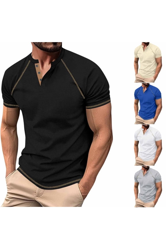 Men's Henley Shirts Reglan Short Sleeve Muscle Slim Shirts Summer Casual Athletic Tees Black M