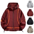 thumbnail image 1 of Liweisiy Men's Hooded Windbreaker Jackets Full Zip Drawstring Hem Zip Up Caot With Pockets Outdoor Hiking Loose Lightweight Jacket Beige 3XL, 1 of 8