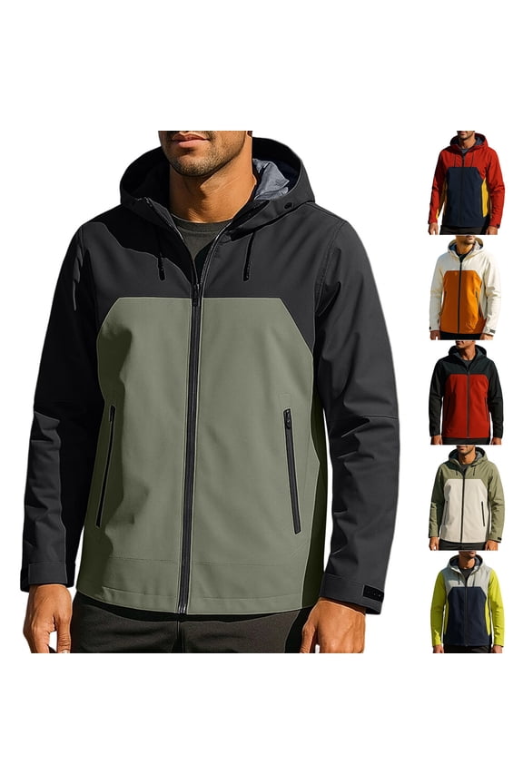 Men's Interchange Jacket Zip Up Hooded Waterproof Windbreak Lined Coat With Zip Pockets Outdoor Casual Camping Coat Orange M