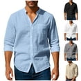 thumbnail image 1 of Liweisiy Men's Linen Henley Shirts Button Down Rolled Sleeve Solid Color Lightweight Shirts Casual Loose Work Shirts Khaki M, 1 of 6