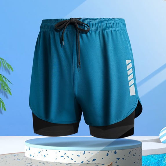 Liweisiy Men's Running Gym Shorts With Liner Drawstring Elastic Waisted Lightweight Sweat Shorts With Pockets For Athletic Blue 4Xl