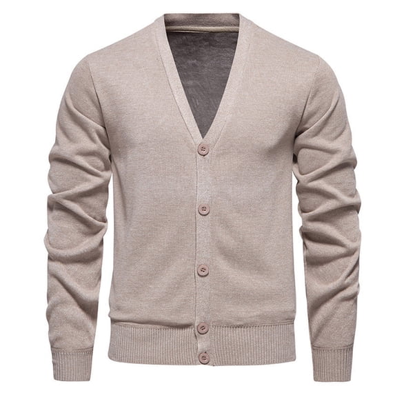 Liweisiy Men's Solid Textured Knit Cardigan Button Sweater Jacket, Casual Loose Long Sleeve Open Front Outerwear(Beige|3XL)