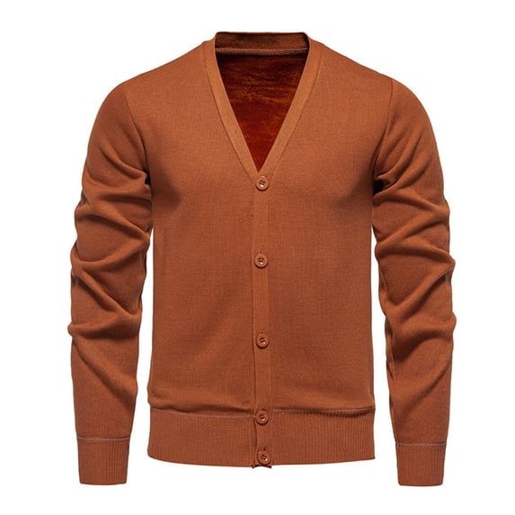 Liweisiy Men's Solid Textured Knit Cardigan Button Sweater Jacket, Casual Loose Long Sleeve Open Front Outerwear(Brown|2XL)