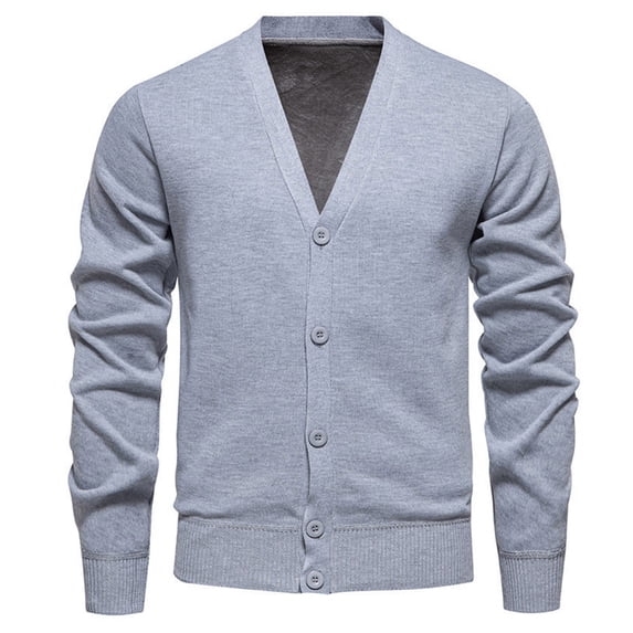 Liweisiy Men's Solid Textured Knit Cardigan Button Sweater Jacket, Casual Loose Long Sleeve Open Front Outerwear(Gray|L)