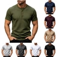 thumbnail image 1 of Liweisiy Men's Textured Henley T-Shirt Short Sleeve Notch Neck Solid Color Tees Casual Athletic Summer Tops White 3XL, 1 of 10