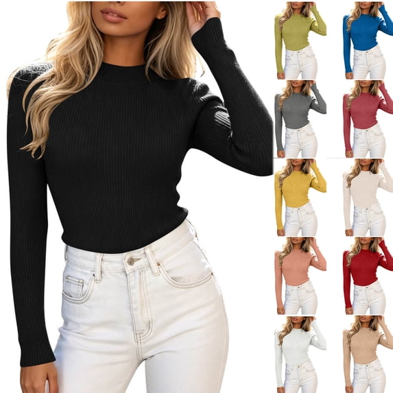 Liweisiy Mock Neck Shirts For Womens Ribbed Knit Long Sleeve Slim Soft Shirts Stretchy Baselayer Underscrubs Tops Beige Free Size