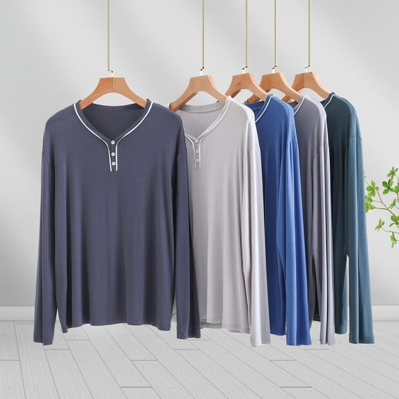 Liweisiy Modal Pajama Shirts For Womens Button Crewneck Long Sleeve Stretchy Plain Shirts Loung Loose Classic Soft Sleepwear Gray L