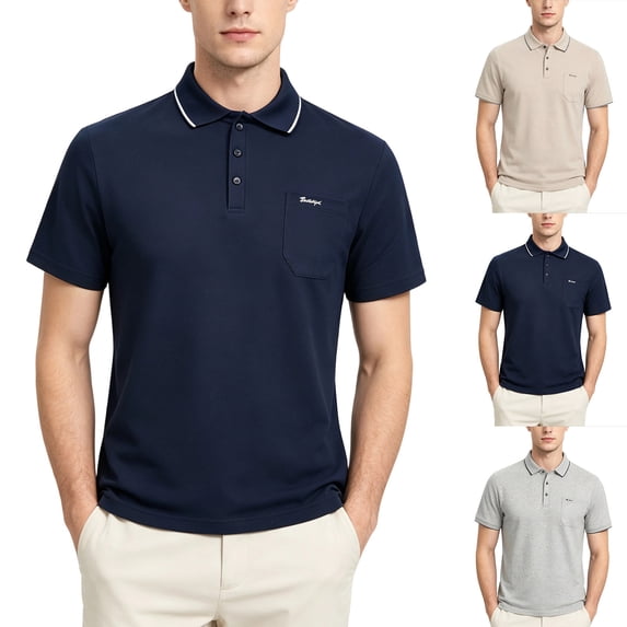 Liweisiy Short Sleeve Shirts For Mens Lapel Collar Embroidery Breathable Lightweight Tees Daily Golf Sports Shirts Khaki 3XL