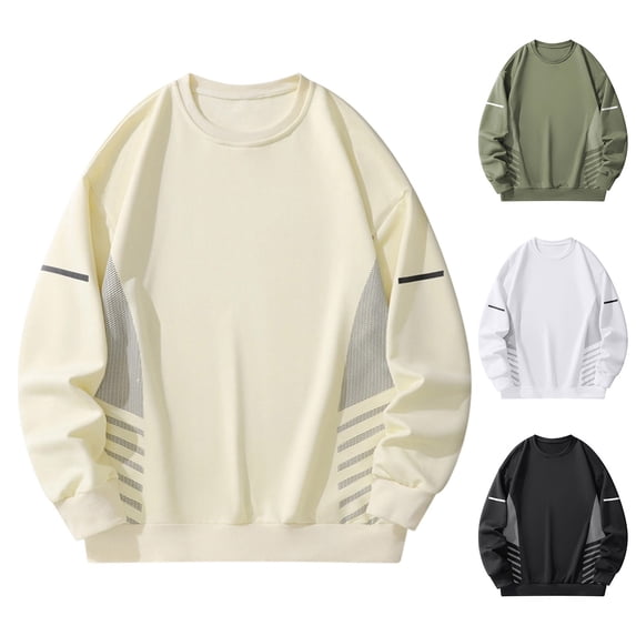 Liweisiy Striped Graphic Crew Neck Sweatshirts For Mens Long Sleeve Soft Breathable Loose Shirts Daily Workout Sports Tops Black M