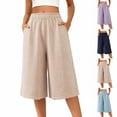 thumbnail image 1 of Liweisiy Women'S Wide Leg Shorts Knee Length Elastic High Waist Wrinkle Shorts Summer Loose Fit Casual Flowy Pants With Pockets Khaki L, 1 of 7