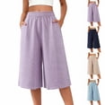 thumbnail image 1 of Liweisiy Women'S Wide Leg Shorts Knee Length Elastic High Waist Wrinkle Shorts Summer Loose Fit Casual Flowy Pants With Pockets Purple 3Xl, 1 of 8