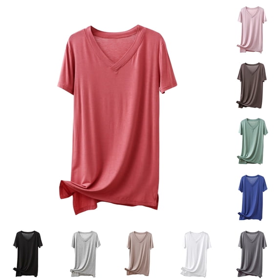 Liweisiy Women's Crewneck T Shirts Short Sleeve Stretch Loose Solid Color Tees Summer Casual Classic Tops Brown 2XL