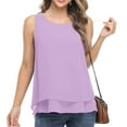 thumbnail image 1 of Liweisiy Women's Double Layering Ruffled Hems Tank Tops Soild Color Crew Neck Sleeveless Shirts Summer Flowy Casual Tops Purple 5XL, 1 of 8