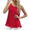 thumbnail image 1 of Liweisiy Women's Double Layering Ruffled Hems Tank Tops Soild Color Crew Neck Sleeveless Shirts Summer Flowy Casual Tops Red 5XL, 1 of 5