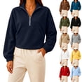 thumbnail image 1 of Liweisiy Women's Half Zip Stand Collar Sweatshirt Drop Shoulder Long Sleeve Solid Color Shirts With Pocket Casual Cropped Pullover Tops Dark Blue M, 1 of 6