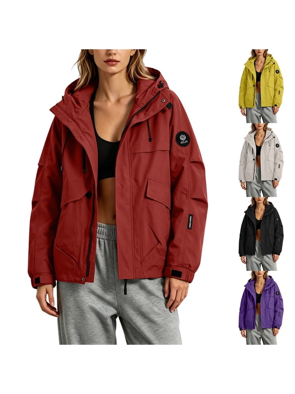 Women's Windproof Jackets Long Sleeve Zip Up Hoddie Coat With Multi Pockets Baggy Lounge Camping Hiking Outwear White 3XL