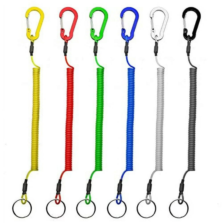 Lix&Rix Color Fishing Lanyards Fishing Tool Pole Safety Coiled Lanyards  Retractable Wire Inside with Carabiner, 6pcs