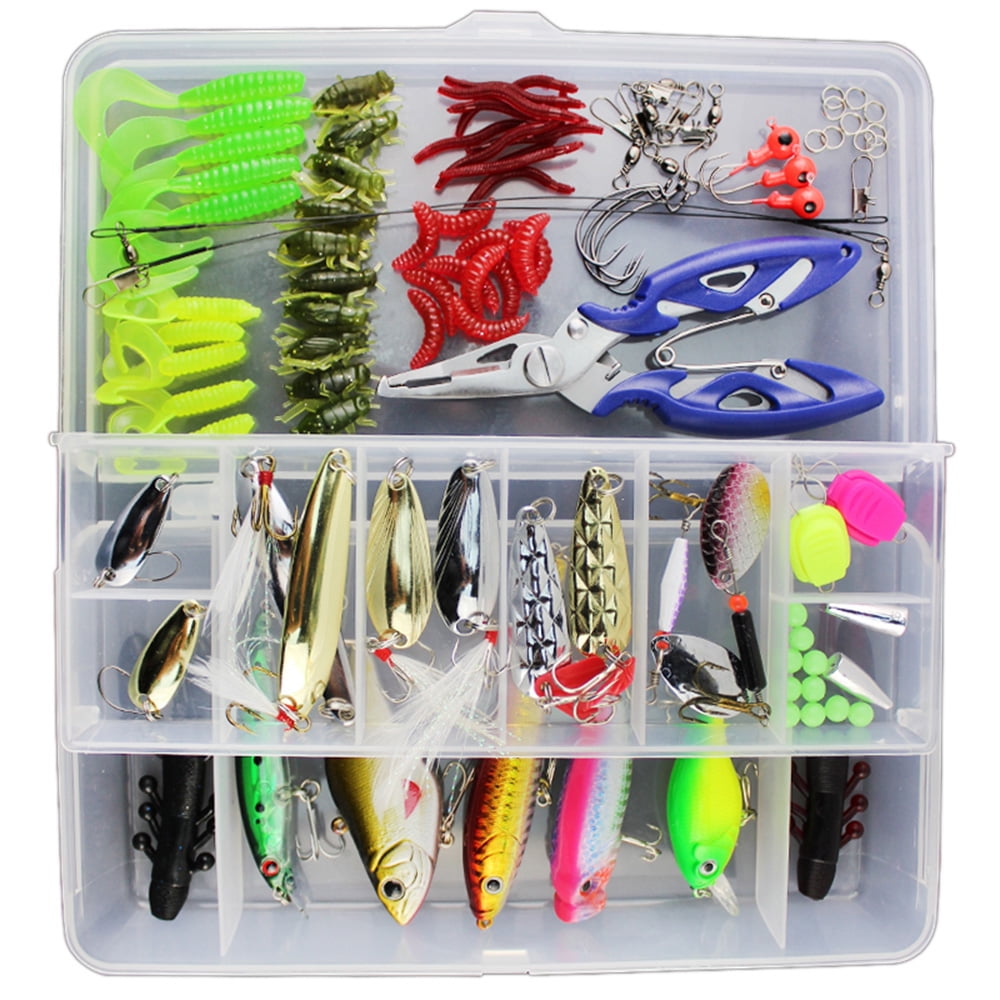 LotFancy 10Pcs Fishing Lures Spinnerbait, Hard Metal Bass Trout Salmon Kit  with 2 Tackle Boxes